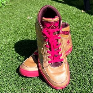 ADIDAS Gold and Pink Hightop Sneakers size 9